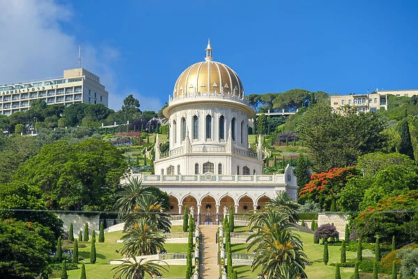 Israel, Haifa District, Haifa. Shrine of the Bab and lower terraces of the Baha i