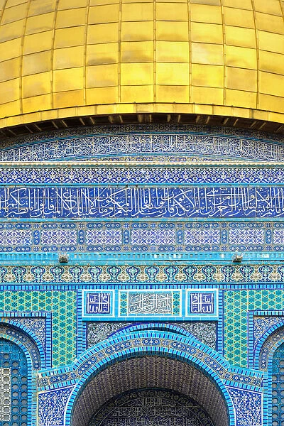 Israel, Jerusalem District, Jerusalem. Detail of ornate decorative tile on the exterior