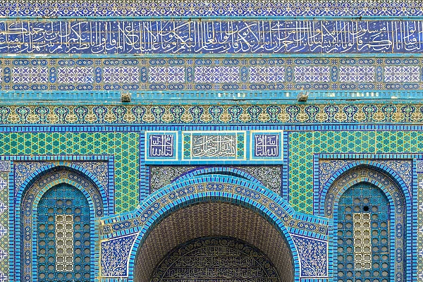 Israel, Jerusalem District, Jerusalem. Detail of ornate decorative tile on the exterior