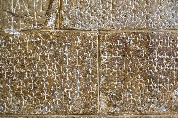 Israel, Jerusalem District, Jerusalem. Ancient crosses carved by pilgrims marking