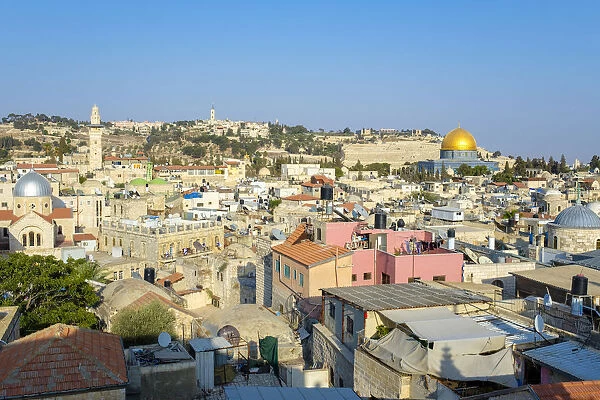 Israel, Jerusalem District, Jerusalem. Historic buildings in the Old City, view towards