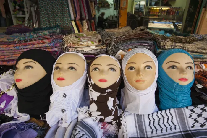 Framed Print : Israel, Jerusalem, Old City, female mannequins with Arab headscarves Framed Print : Israel, Jerusalem, Old City, female mannequins with Arab headscarves