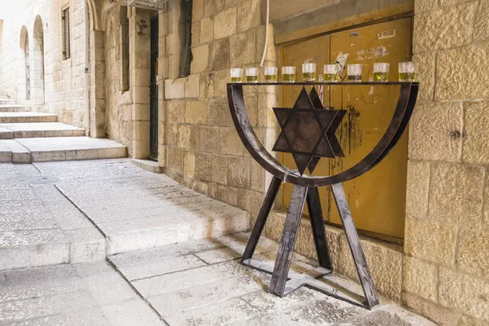 Framed Print : Israel, Jerusalem, Old City, Street in Jewish Quarter, Menorah Framed Print : Israel, Jerusalem, Old City, Street in Jewish Quarter, Menorah