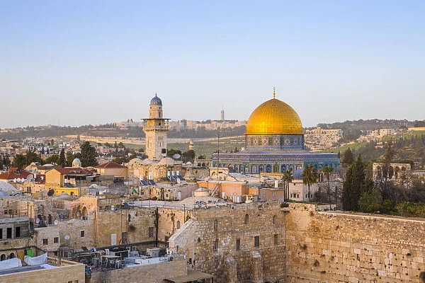 Israel, Jerusalem, Old City, Temple Mount, Dome of the Rock and The Western Wall