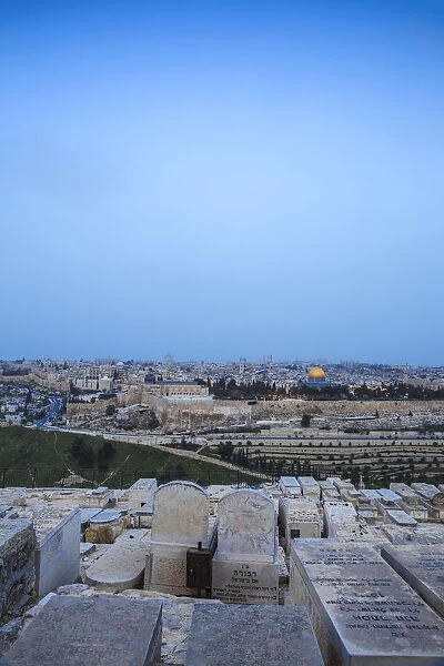 Israel, Jerusalem, View of Mount of Olives and Dome of the Rock