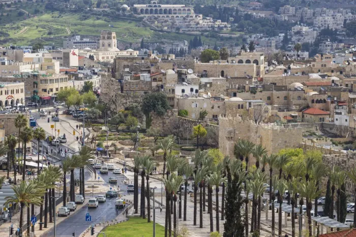 Framed Print : Israel, Jerusalem, View of Old Ciy looking towards Damascus Gate