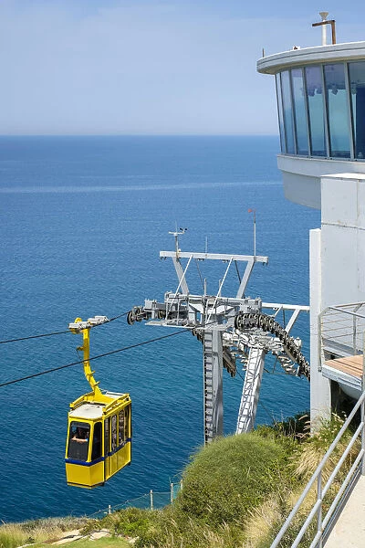 Israel, North District, Upper Galilee. Doppelmayr cable car in Rosh Hanikra, claimed