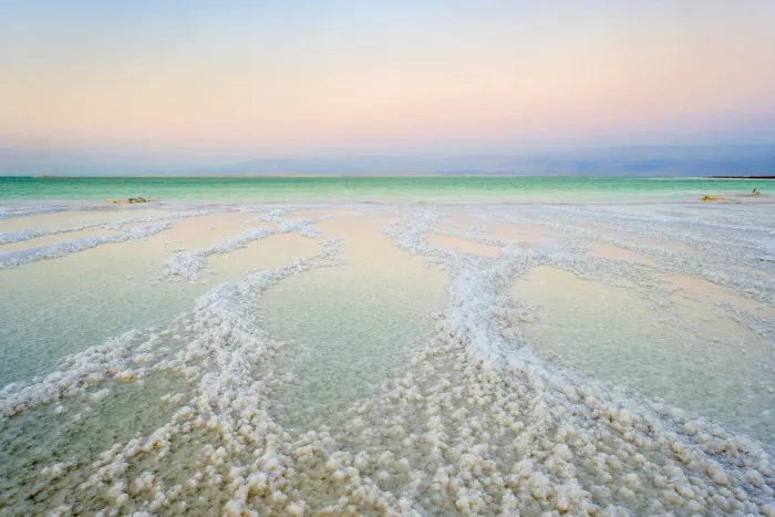 Framed Print : Israel, South District, Ein Bokek. Salt formations on the Dead Sea at sunset Framed Print : Israel, South District, Ein Bokek. Salt formations on the Dead Sea at sunset