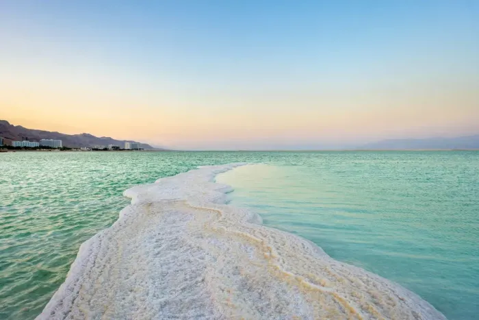 Framed Print : Israel, South District, Ein Bokek. Salt formations on the Dead Sea at sunset Framed Print : Israel, South District, Ein Bokek. Salt formations on the Dead Sea at sunset