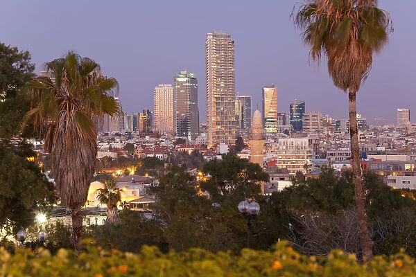 Israel, Tel Aviv, Jaffa, downtown buildings viewed from HaPisgah Gardens Park