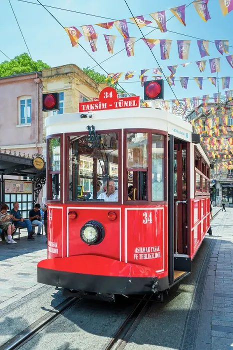 Framed Print : Istanbul nostalgic tramway, Istiklal Avenue (İstiklal Caddesi) pedestrian street, Beyoglu, Istanbul, Turkey