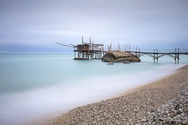 Italy, Abruzzo, Trabocchi coast, stilt fishing huts near Ortona