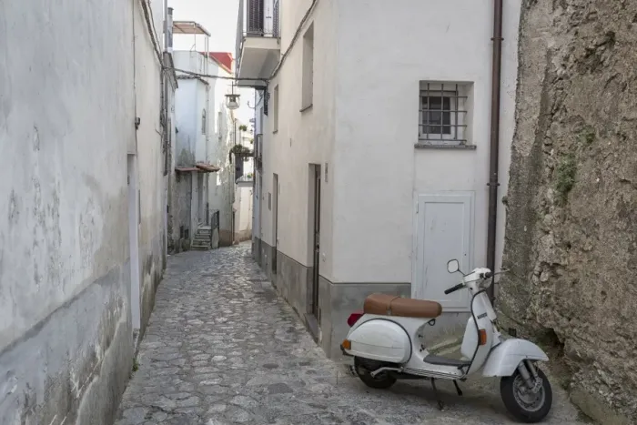 Framed Print : Italy, Amalfi Coast, Ravello. Vespa scooter in the old town Framed Print : Italy, Amalfi Coast, Ravello. Vespa scooter in the old town