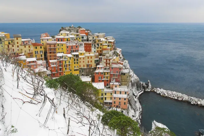 Framed Print : Italy, cinque Terre, Manarola. Snow in Manarola only every 25 years it happens Framed Print : Italy, cinque Terre, Manarola. Snow in Manarola only every 25 years it happens