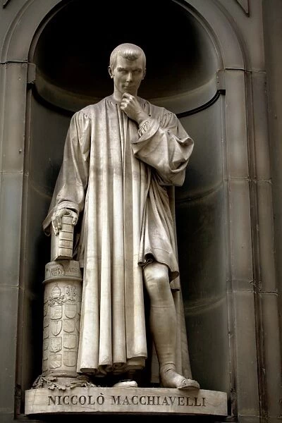 Italy, Florence, Western Europe; Statue of Niccolo Machiavelli mostly known for writing The Prince