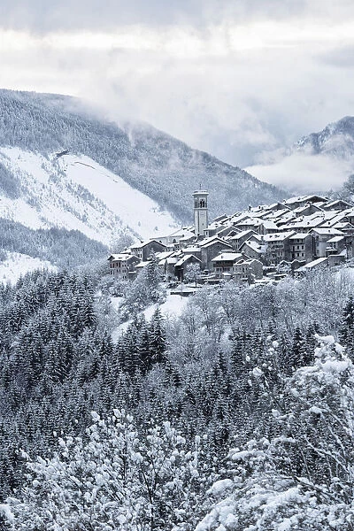 Italy, Friuli Venezia Giulia, Dolomites, Erto after an intense snowfall