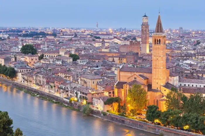 Framed Print : Italy, Italia Veneto, Verona district. Verona. View from Castel San Pietro. Sant Anastasia church