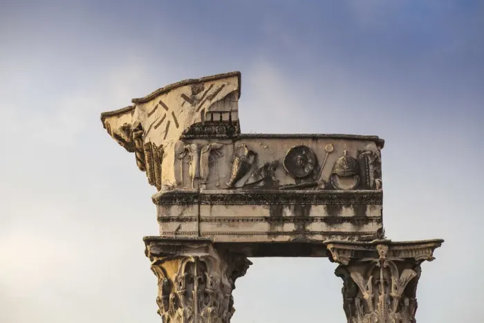 Framed Print : Italy, Lazio, Rome, The Roman Forum, Sculpted reliefs on ancient temple