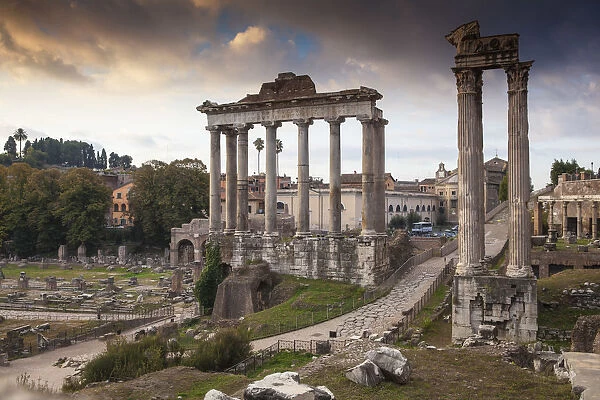 Italy, Lazio, Rome, The Roman Forum, looking towards the Temple of Saturn