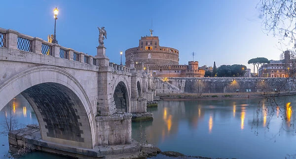 Italy, Lazio, Rome, St. Angelo Bridge, Ponte Sant Angelo and Castel
