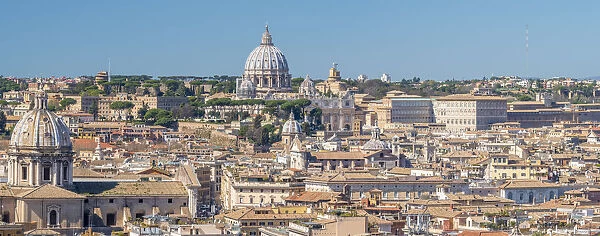 Italy, Lazio, Rome, St Peters Basilica and Rome rooftops