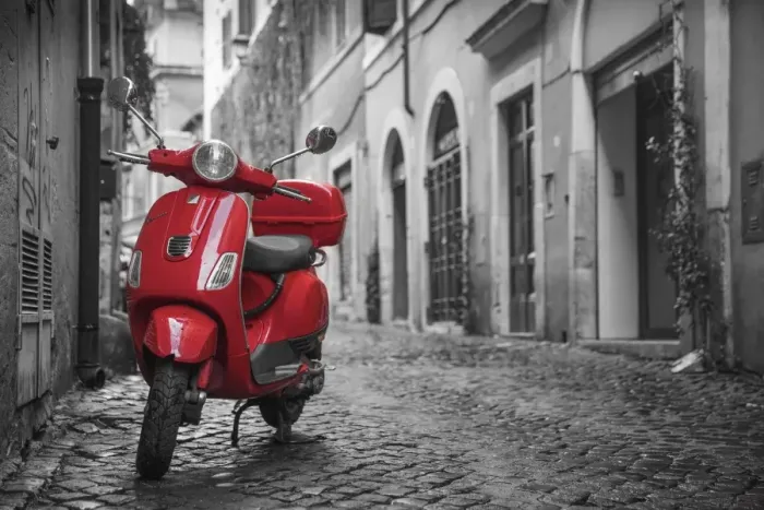 Framed Print : Italy, Lazio, Rome, Trastevere, Red Vespa Framed Print : Italy, Lazio, Rome, Trastevere, Red Vespa