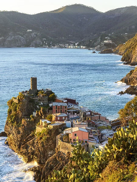 Italy, Liguria, Cinque Terre. The village of Vernazza at sunset