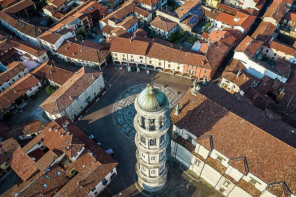 Italy, Lombardy, Bergamo, Urgnano, Piazza Liberta, Elevated view of the tower bell by architect Cagnola