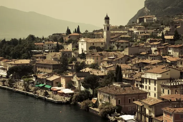 Framed Print : Italy, Lombardy, Lake District, Lake Garda, Limone sul Garda, town view with San Benedetto church Framed Print : Italy, Lombardy, Lake District, Lake Garda, Limone sul Garda, town view with San Benedetto church
