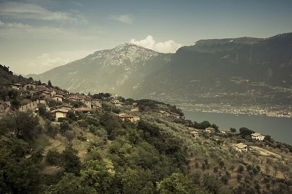 Italy, Lombardy, Lake District, Lake Garda, Tremosine Plateau, Pieve, high lakeside landscape