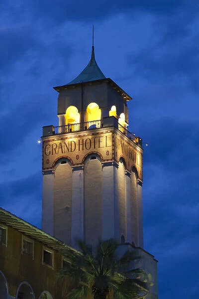 Italy, Lombardy, Lake District, Lake Garda, Gardone Riviera, tower of the Grand Hotel