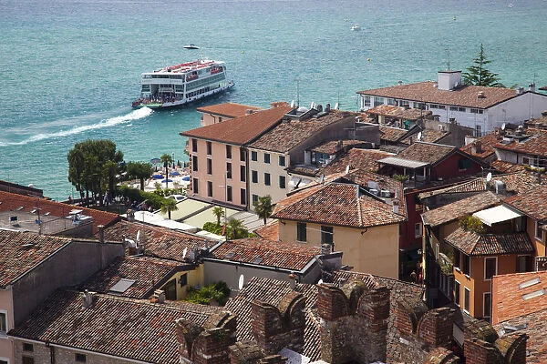 Italy, Lombardy, Lake District, Lake Garda, Sirmione, town view from Castello Scaligero