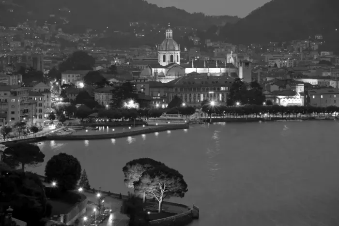 Framed Print : Italy, Lombardy, Lakes Region, Lake Como, Como, city view from Bellagio road, evening Framed Print : Italy, Lombardy, Lakes Region, Lake Como, Como, city view from Bellagio road, evening