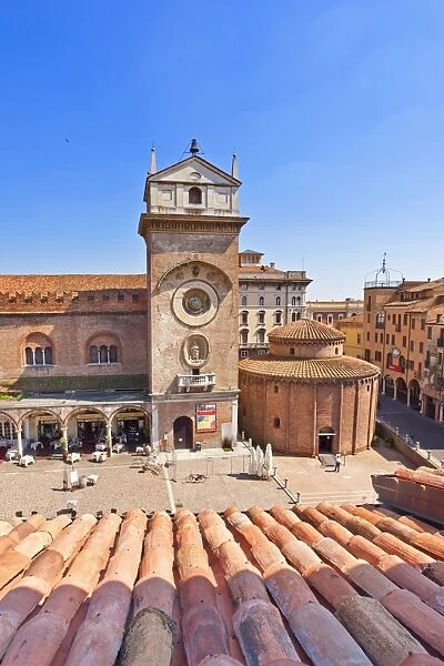 Italy, Lombardy, Mantova district, Mantua, Piazza delle Erbe and Torre dell Orologio