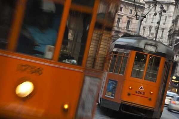 Italy, Lombardy, Milan, Piazza Cordusio, trams