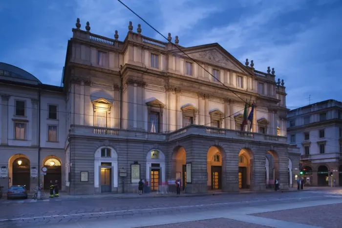 Framed Print : Italy, Lombardy, Milan, Teatro alla Scala, La Scala Opera House, evening