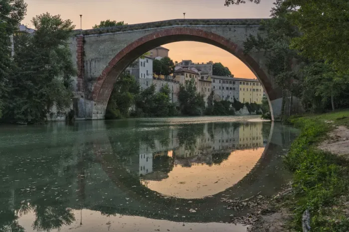 Framed Print : Italy, Marche, Fossombrone, Concordia bridge at sunrise Framed Print : Italy, Marche, Fossombrone, Concordia bridge at sunrise