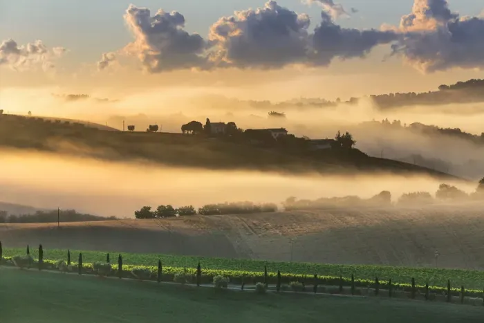 Framed Print : Italy, Marche. Macerata district. Urbisglia. Typical Marche landscape near Urbisaglia