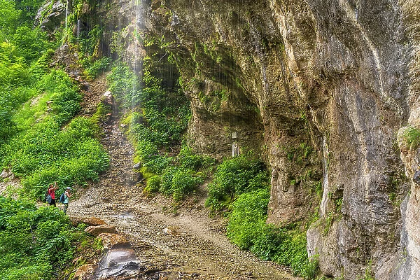 Italy, The Marches. hiking in the National park of the Monti Sibillini, the waterfall near the Gola dell'Infernaccio
