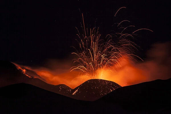 Italy, Mt. Etna, Sicily, Strombolian activity at the Southeast Crater