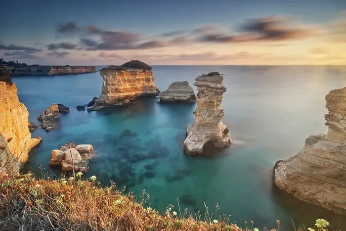 Framed Print : Italy, Puglia, Lecce district, Salentine Peninsula, Salento. The rocky coast between Sant'Andrea and Torre dell'Orso villages Framed Print : Italy, Puglia, Lecce district, Salentine Peninsula, Salento. The rocky coast between Sant'Andrea and Torre dell'Orso villages