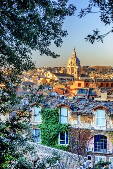 Framed Print : Italy, Rome, Basilica Sant Ambrogio e Carlo church and city roofs at sunrise Framed Print : Italy, Rome, Basilica Sant Ambrogio e Carlo church and city roofs at sunrise