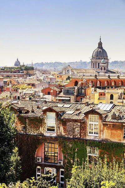 Italy, Rome, Basilica Santi Ambrogio e Carlo church and city roofs