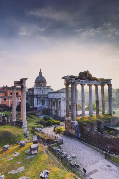 Framed Print : Italy, Rome, Colosseum and Roman Forum at sunrise