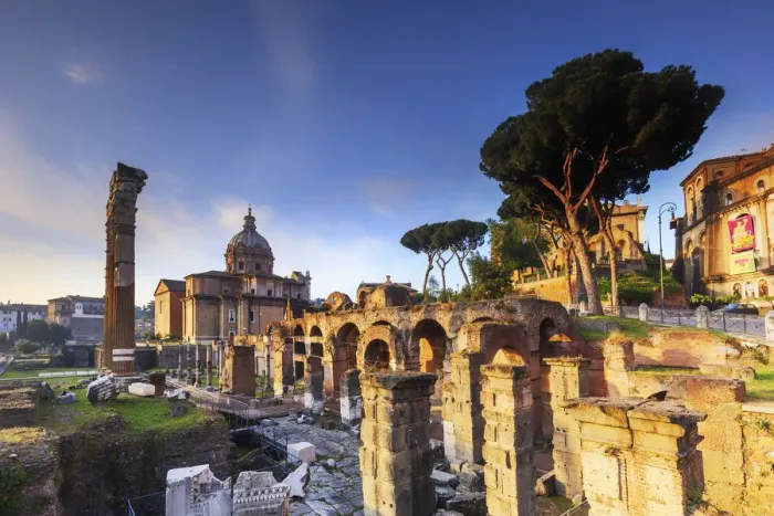 Framed Print : Italy, Rome, Colosseum and Roman Forum at sunrise