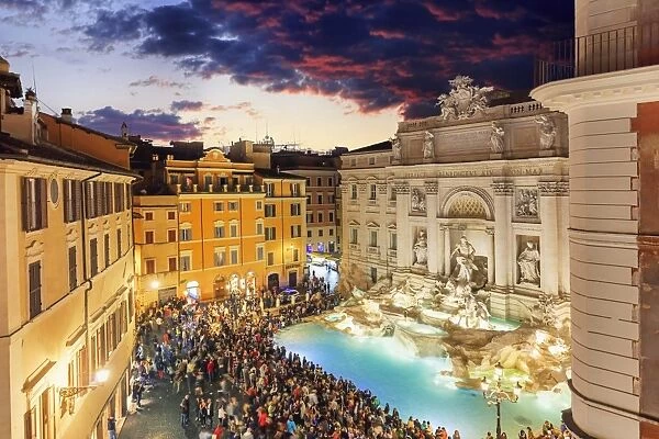 Italy, Rome, elevated view by night of Trevi fountain by Bernini by night