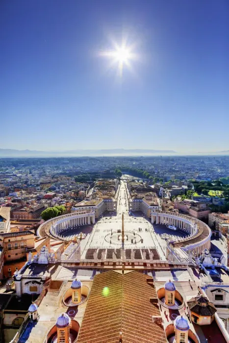Framed Print : Italy, Rome, elevated view of St. Peter Basilica and Conciliazione street at sunrise