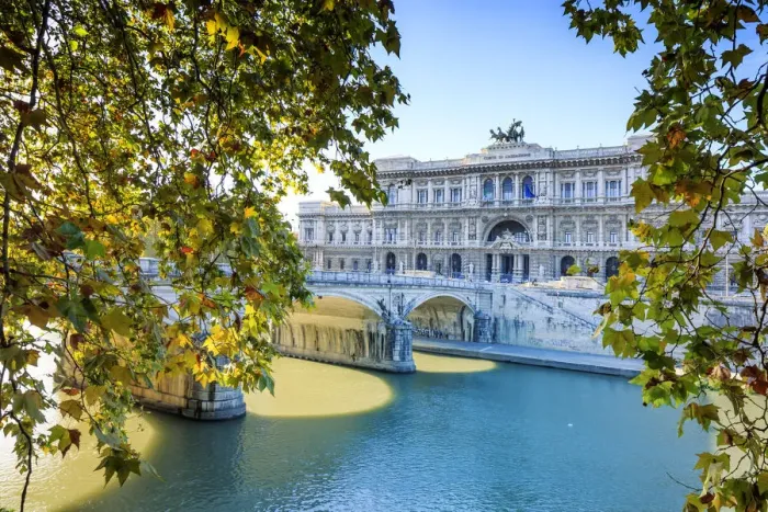 Framed Print : Italy, Rome, law court reflecting on Tevere river Framed Print : Italy, Rome, law court reflecting on Tevere river
