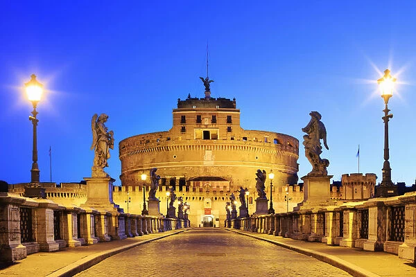 Italy, Rome, Mausoleum of Hadrian (known as Castel Sant Angelo) by night