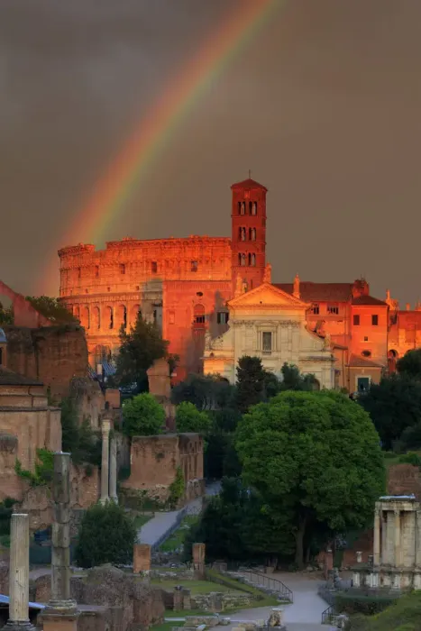 Framed Print : Italy, Rome, rainbow over Colosseum and Roman Forum at sunset Framed Print : Italy, Rome, rainbow over Colosseum and Roman Forum at sunset